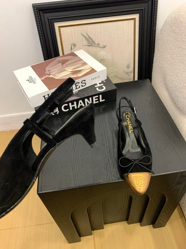 CC 25 Slingbacks 45 Bow With Black Suede Mix Gold Sheepskin 277676