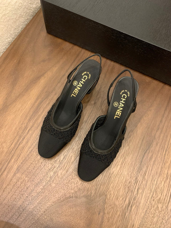 CC 25 Slingback 50mm Black Fabric Grosgrain