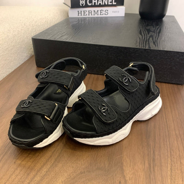 CC Toe Sandals Black Canvas Mix Leather 299541