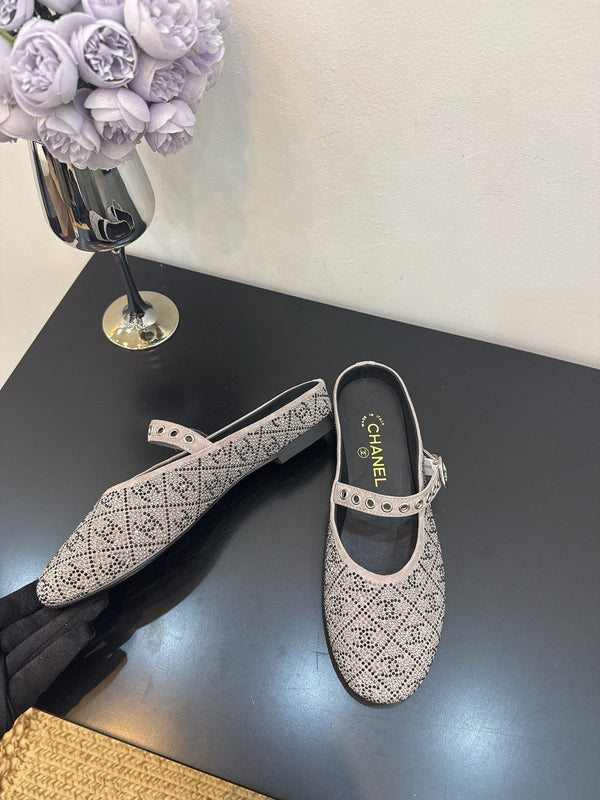 CC 25 Ballet Flats Mules Grey Calfskin 331657
