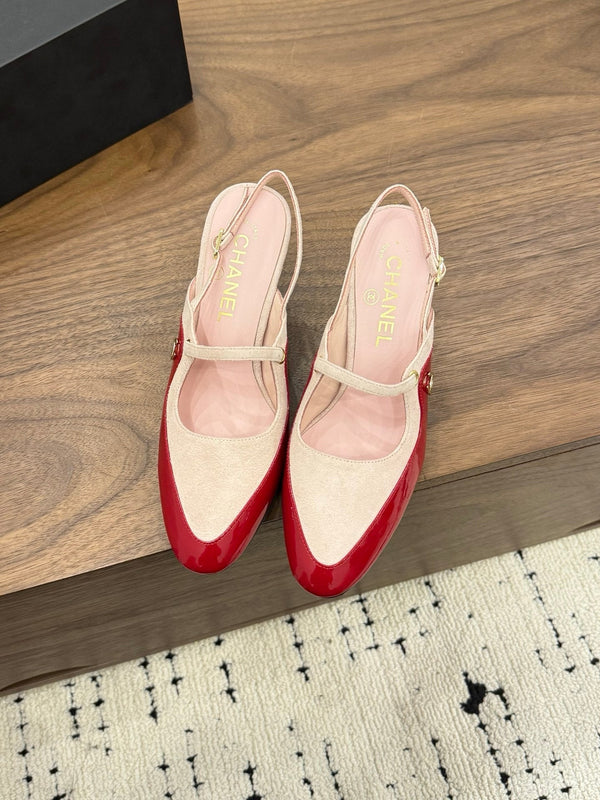 CC 26FW Slingback 7.5cm Pink Red Suede Patent Leather 676122