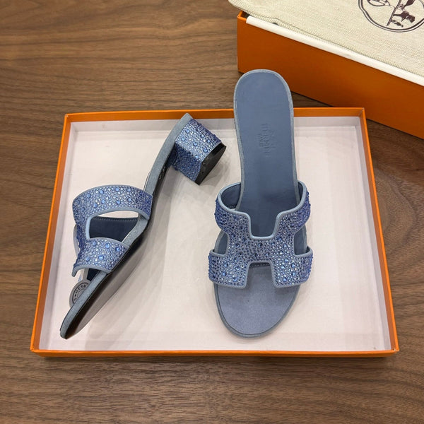HM 26s Oasis Sandal Dusty Blue Suede With Crystals