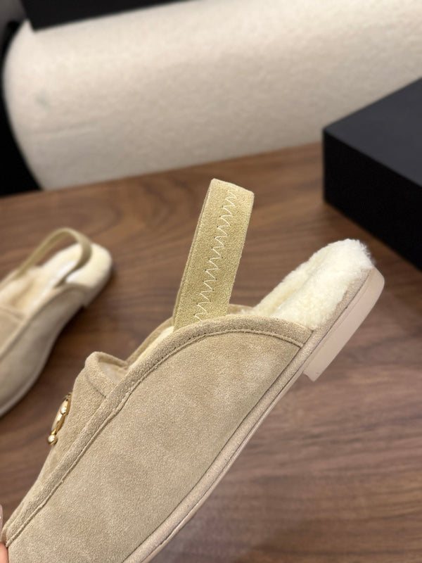 CC 26s Slingback Loafers Light Beige Suede Shearling 122671