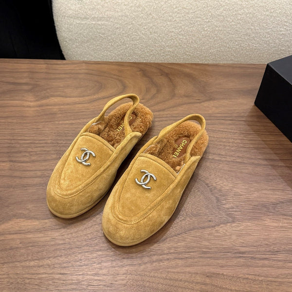 CC 26s Slingback Loafers Camel Suede Shearling 122672