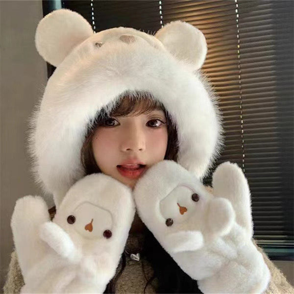 THREE-PIECE SET IN WHITE FLEECE AND WOOL 433195