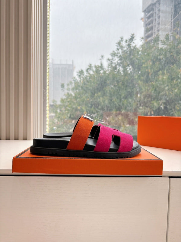 HM 25 Chypre Sandal Orange Red Suede Calfskin Silver H