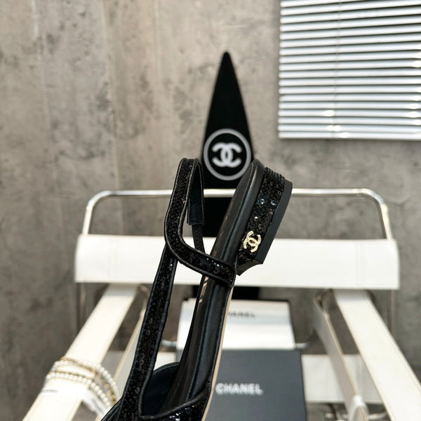 CC 26s Slingback Black Glittered Sheepskin 816194