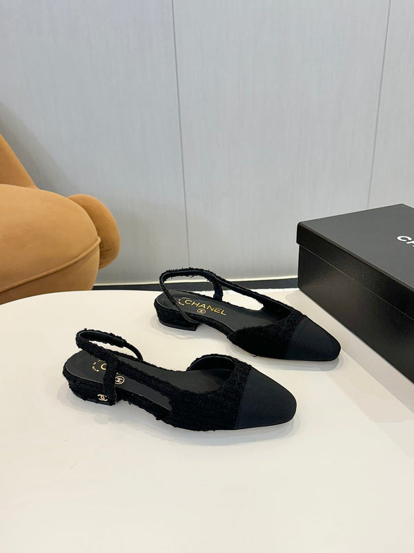 cc 25c slingback flat black tweed black grosgrain 233606