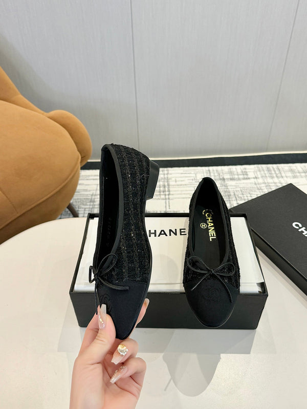 cc 25c ballet flat black tweed black grosgrain 233624