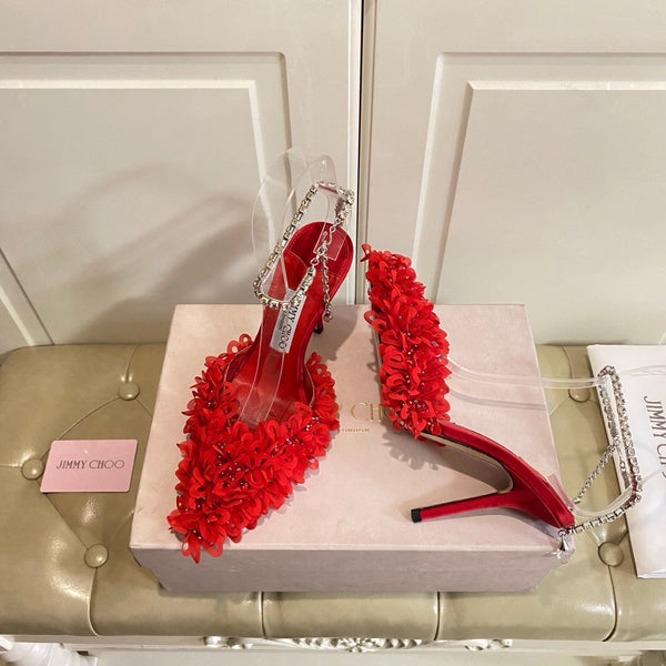 Jimmy Choo Saeda 100 Red Lace Leather 688242
