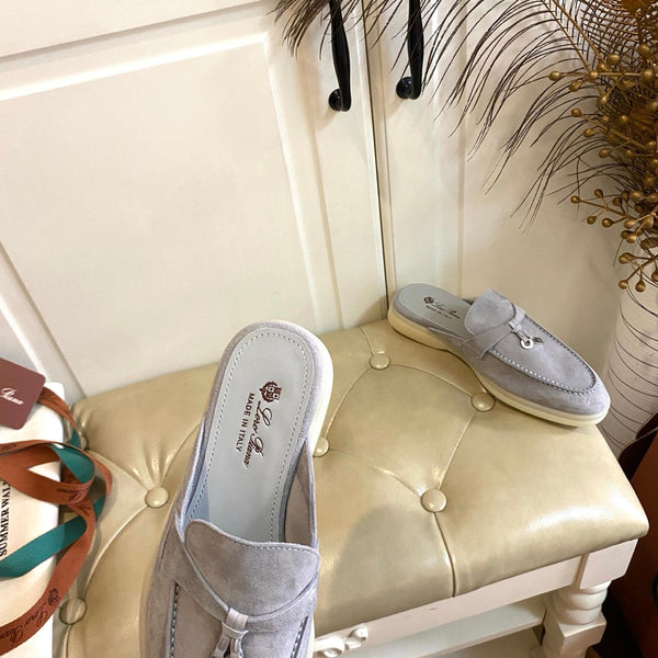 LP 26s Lock Charm Mules In Light Grey Suede