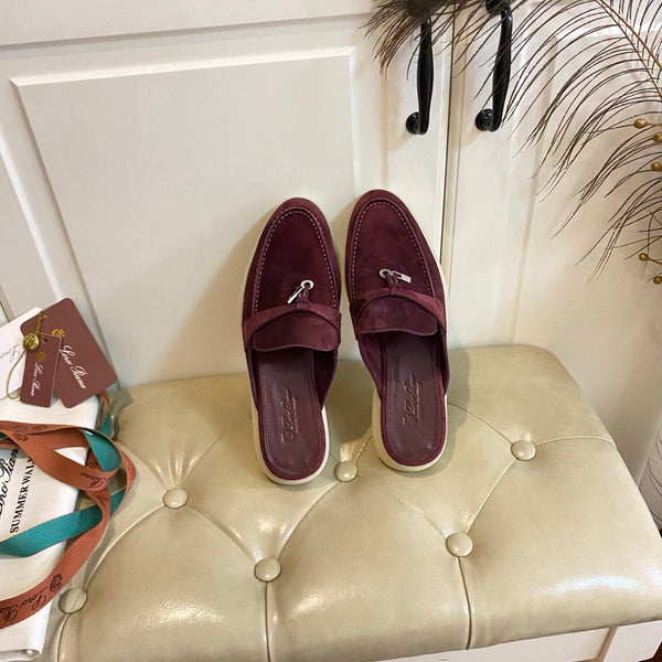 LP 26s Lock Charm Mules In Burgundy Suede