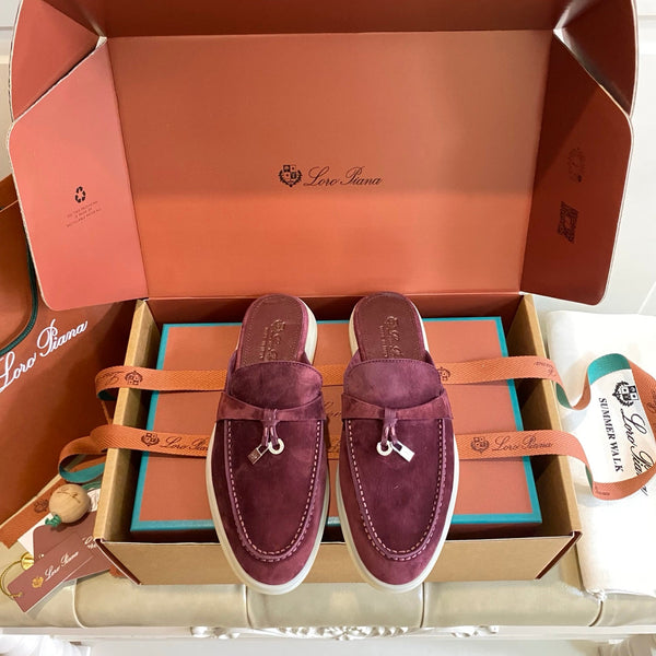 LP 26s Lock Charm Mules In Burgundy Suede