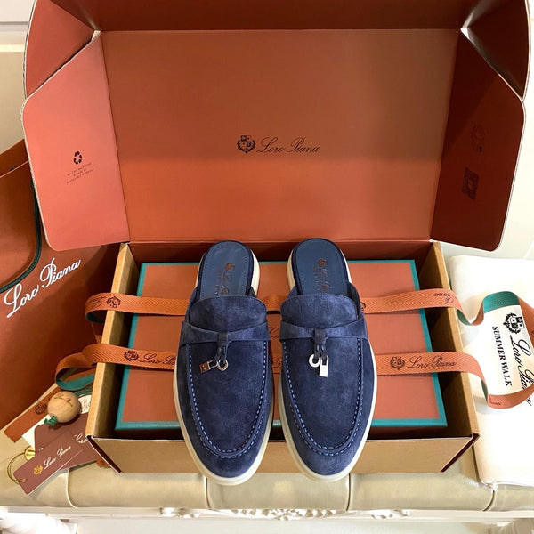 LP 26s Lock Charm Mules In Navy Blue Suede