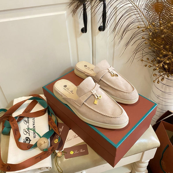 LP 26s Lock Charm Mules In Light Pink Suede