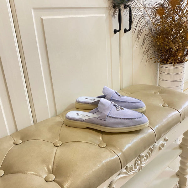 LP 26s Lock Charm Mules In Light Purple Suede