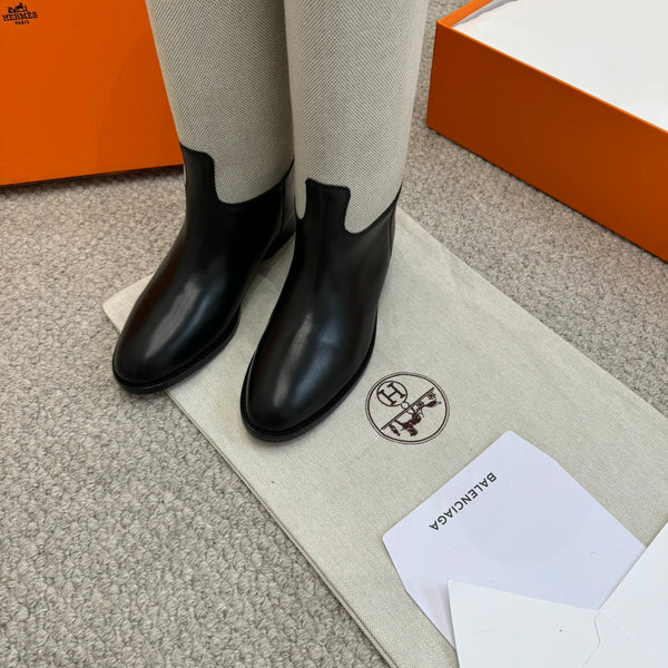 HM Jumping Boot In White Mix Black Calfskin And Burlap  973841