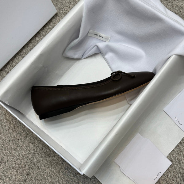 The Row Ballet Flats Bow Dark Brown Cowhide 290729