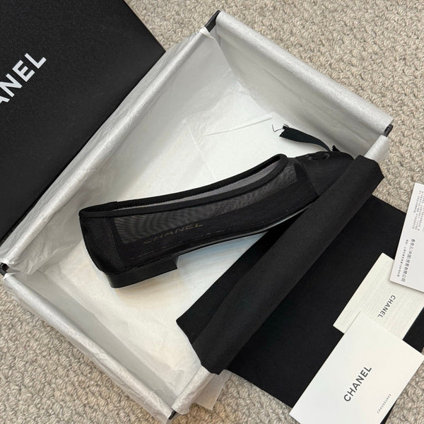 CC 25p Ballet Flat Black Mesh Fabric Grosgrain