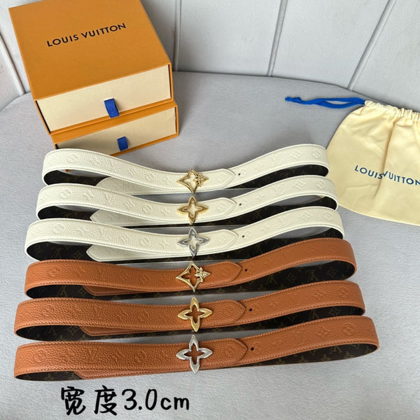 LV  MINI FLOWERGRAM 30MM REVERSIBLE BELT IN WHITE EMBOSSED CALFSKIN SILVER HARDWARE