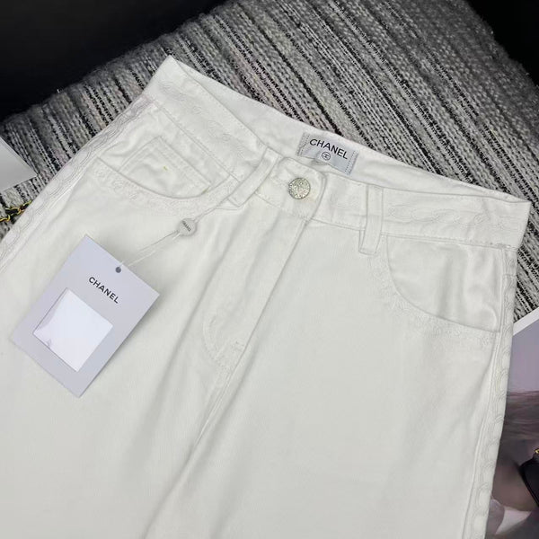 CC Ready-to-Wear Wide-leg White Denim Jeans 349030