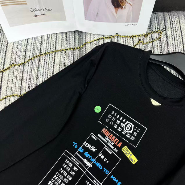 MM6 Letter Print Crew Neck Long Sleeve T-Shirt Black Cotton 387967
