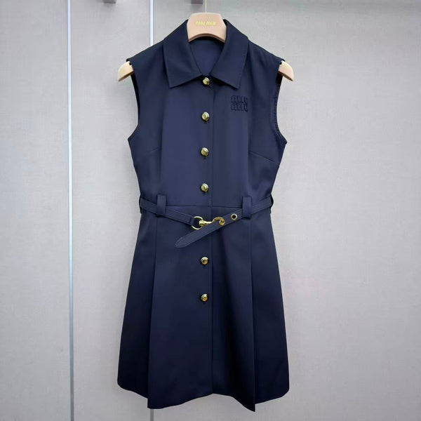 Miu 26s Poplin Mini-Dress Navy Cotton 394270