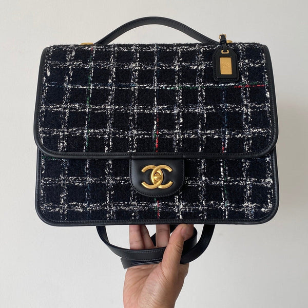 CC 2025 Tweed School Memory Mini Top Handle Flap Black