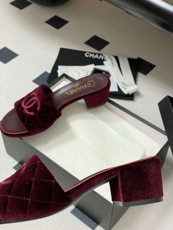25S Embroidery Double C Mule 50mm Wine Velvet 247574