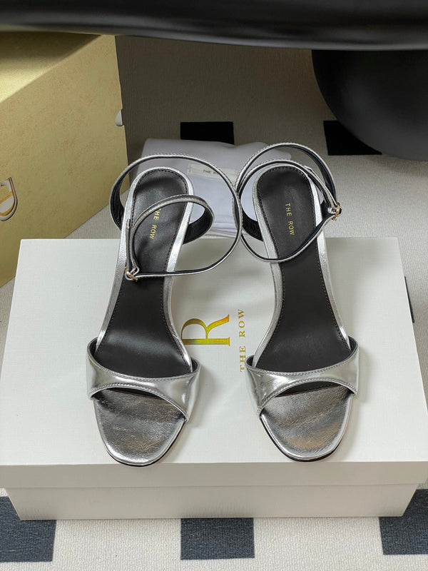 The Row 25S Strap High Heel Sandals 85mm Black Mix Gold Metallic Cowhide 286193