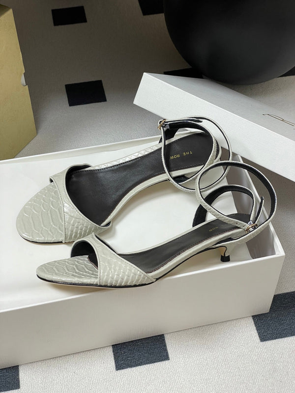 The Row 25S Strap High Heel Sandals 35mm White Snake Pattern Cowhide 286196