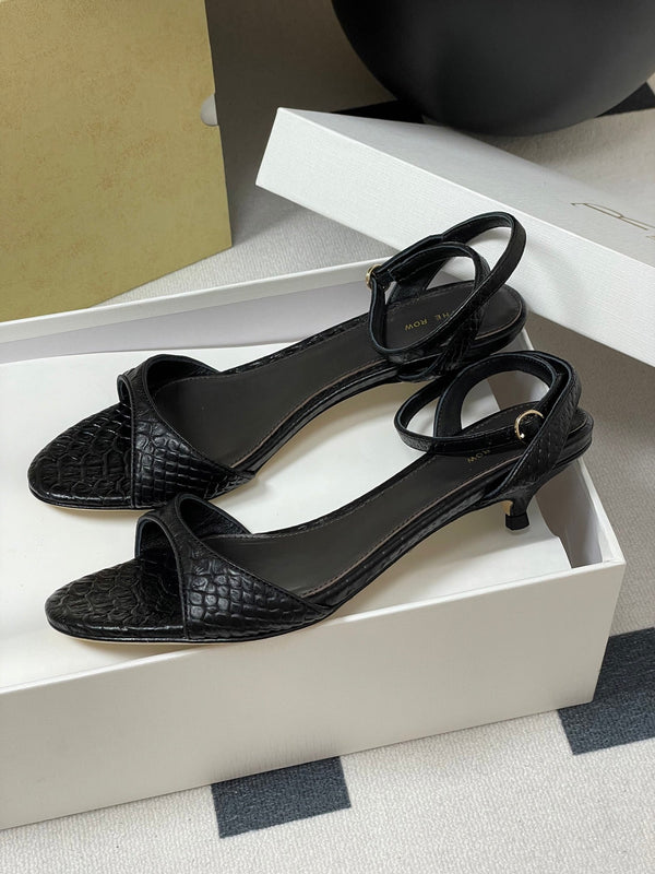 The Row 25S Strap High Heel Sandals 35mm Black Snake Pattern Cowhide 286197