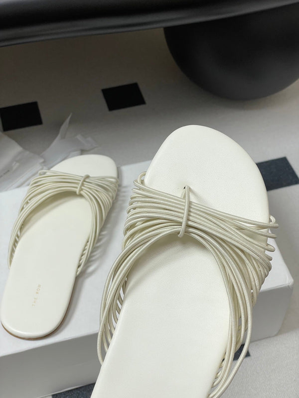 The Row Sara Slide Sandal In Ivory Elastic And Leather 345204