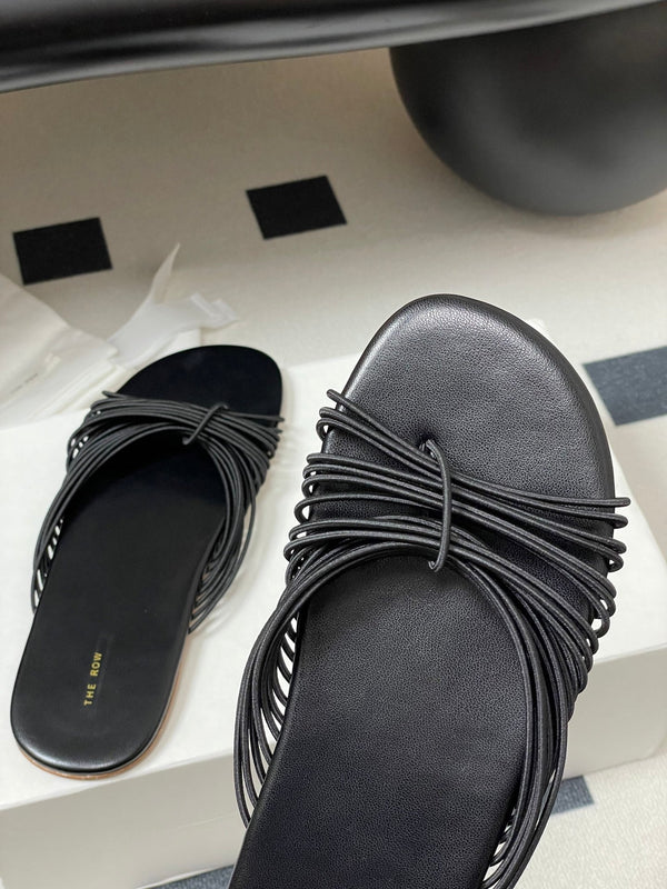 The Row Sara Slide Sandal In Black Elastic And Leather 345205