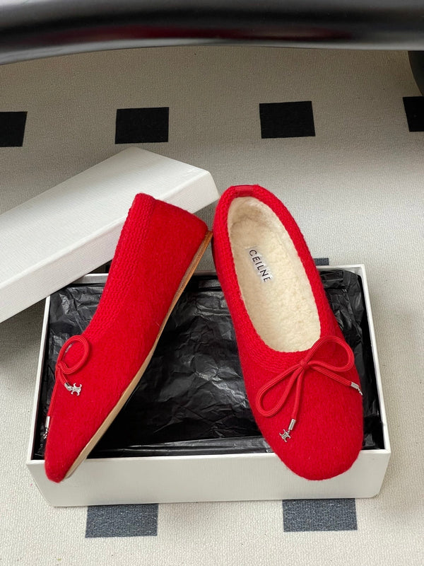 CL 26s Ballet Flats In Red Wool With Bow Style 3