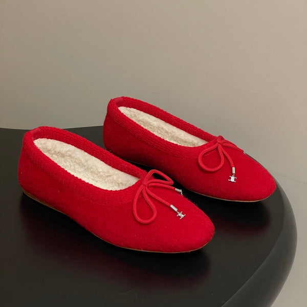CL 26s Ballet Flats In Red Wool With Bow Style 3