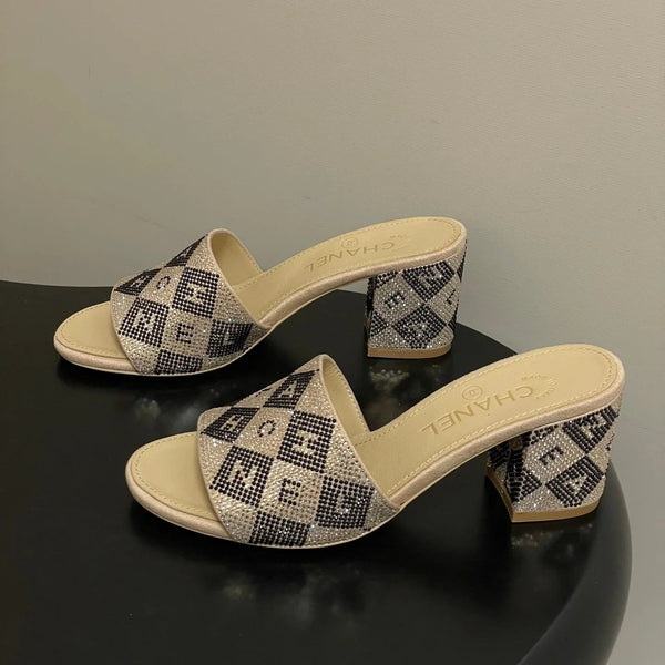 CC 26s Sandals 70 Beige Sheepskin Rhinestones 649517