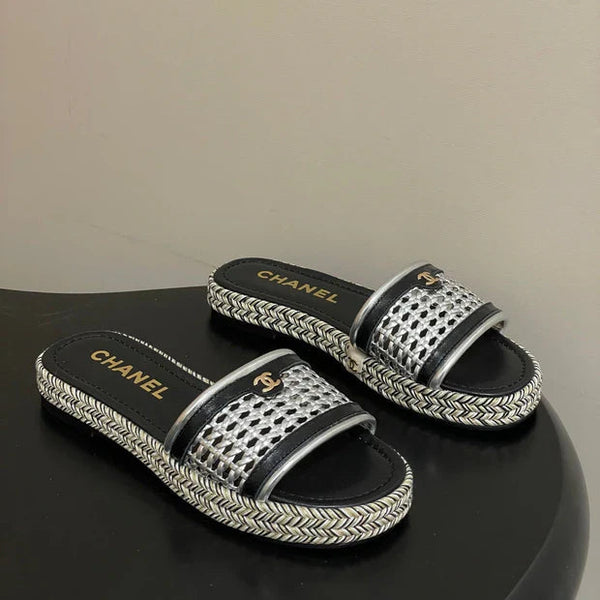 CC 26s Platform Slippers Black Sliver Cowhide 649460