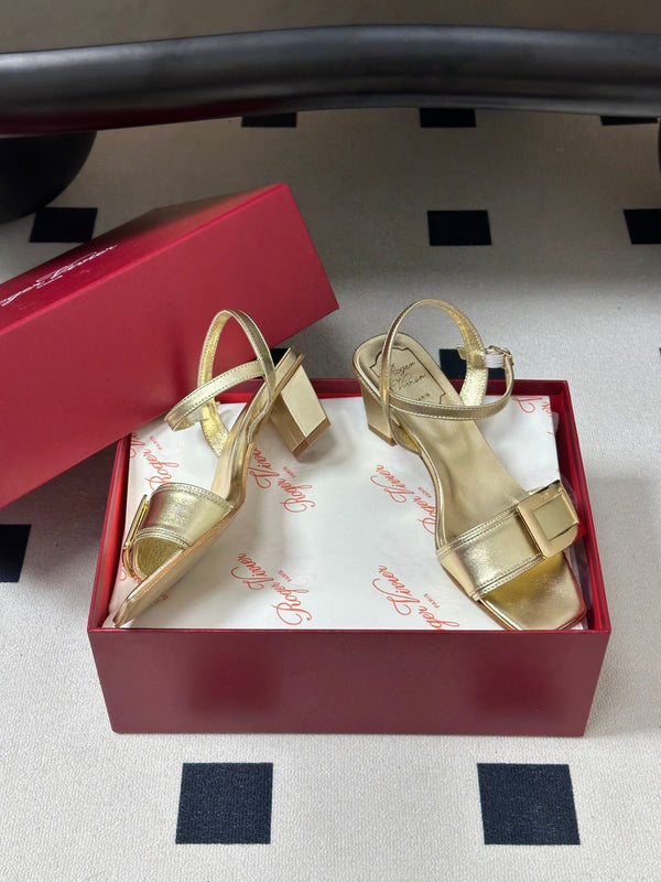 RV Belle Vivier Sandals Gold Patent Leather 835128