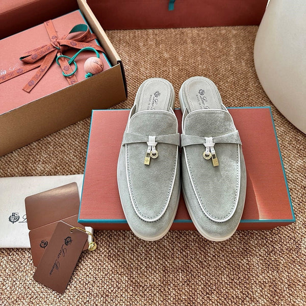 Loro Piana Charms Walk Flat Mules Targan Green Suede 623545