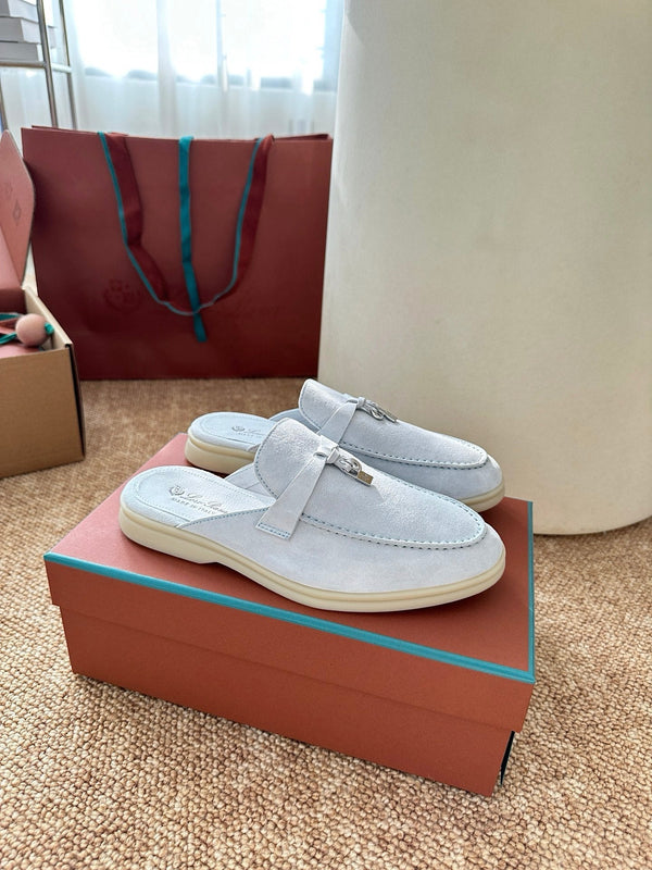 Loro Piana Charms Walk Flat Mules Water Blue Suede 623557