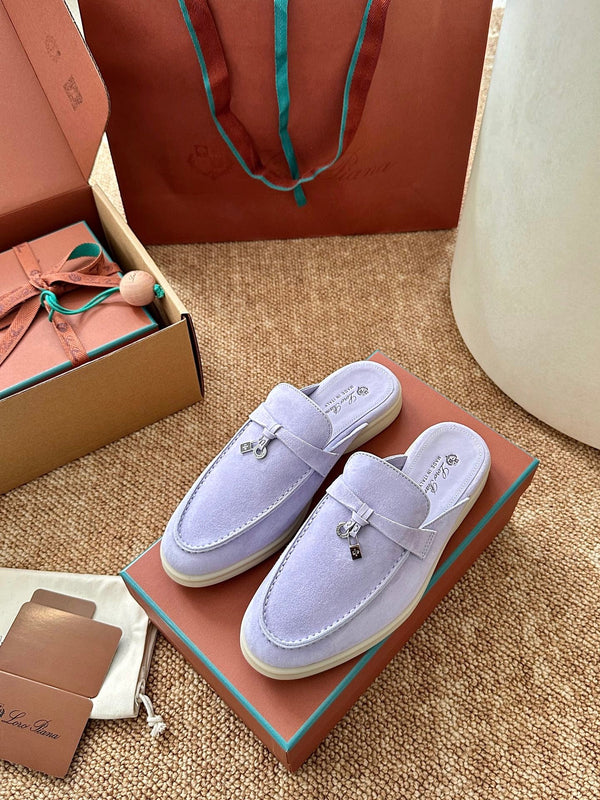 Loro Piana Charms Walk Flat Mules Light Purple Suede 623438