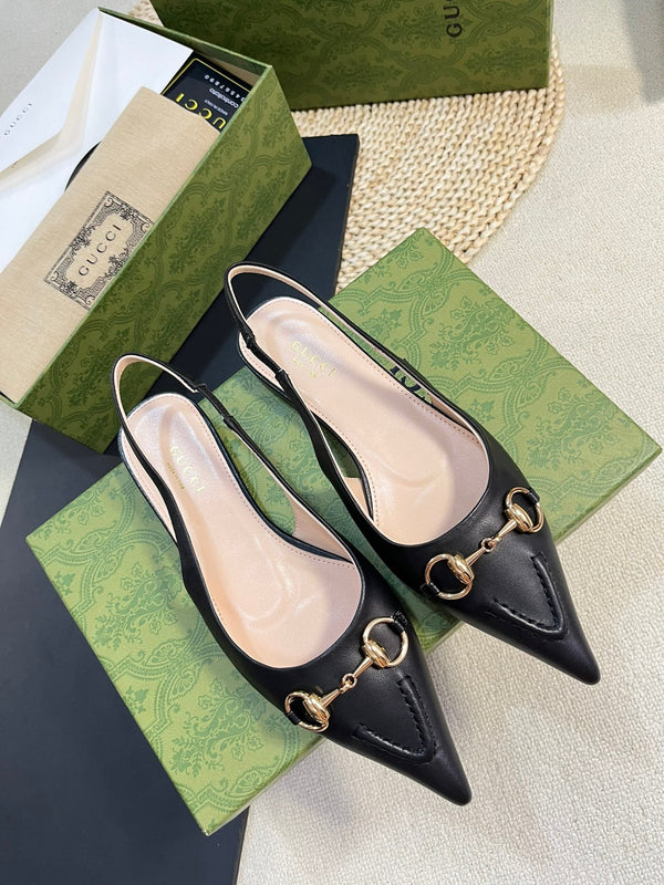 GC Horsebit Slingback Pump 10mm Black Sheepskin 294557