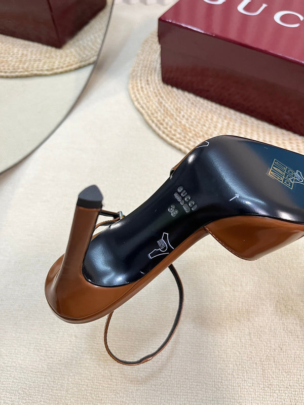 HIGH SLINGBACK PUMP 10 CM IN BRONZE BROWN GLOSSY CALFSKIN