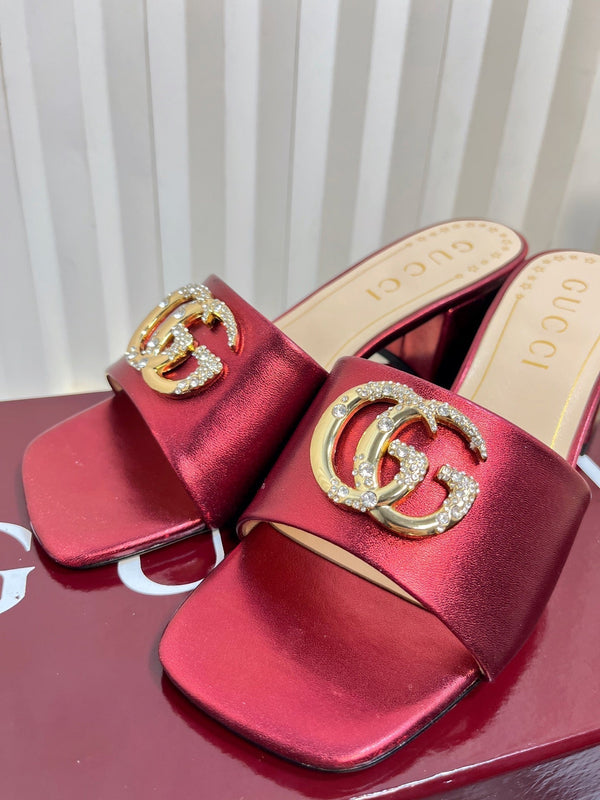 GC 25 Interlocking G Heeled Sandal Red Patent Leather 294638
