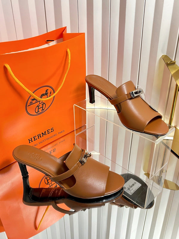 HM Cute Sandal 7cm Brown Calfskin 616213