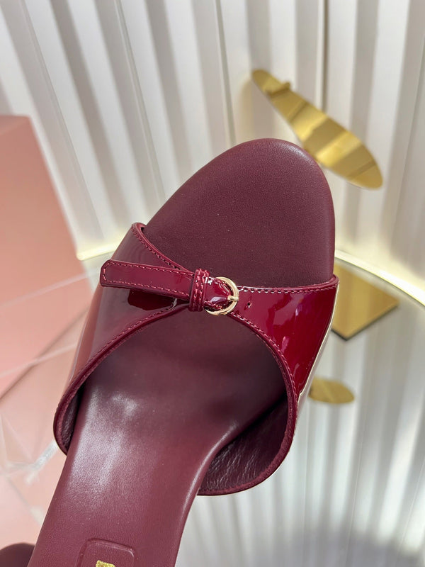 Miu Buckle Mules 75mm Burgundy Patent Leather 880204