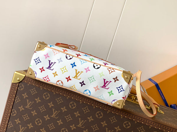 LV Handbag East West White Beige Monogram Canvas Cowhide