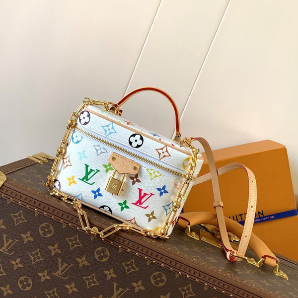 LV Vanity Chain Pouch 19cm White Beige Monogram Canvas Cowhide