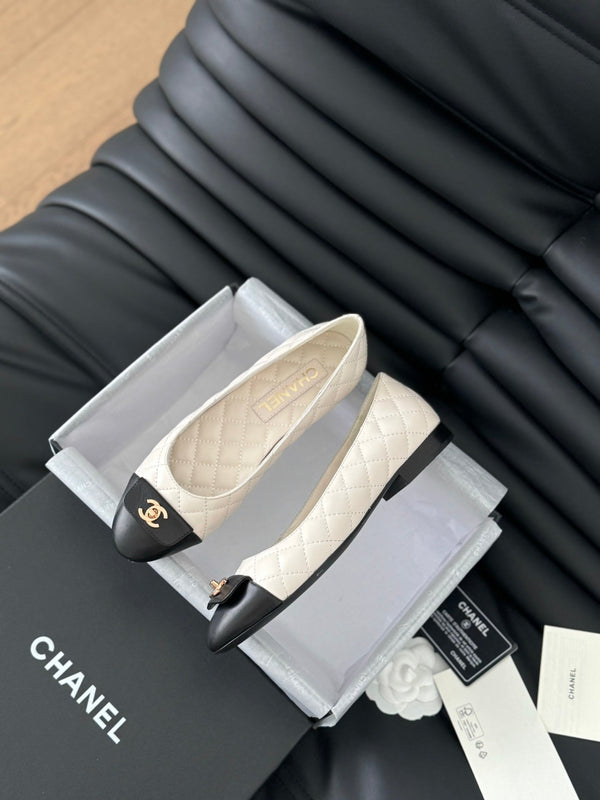 cc classic ballet flat white quilted calfskin